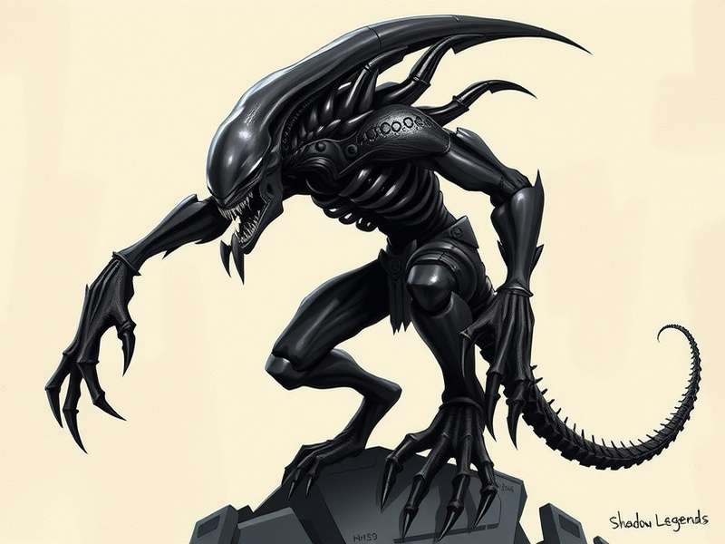 Raid Shadow Legends Xenomorph drawing showing fusion of champion design with alien features