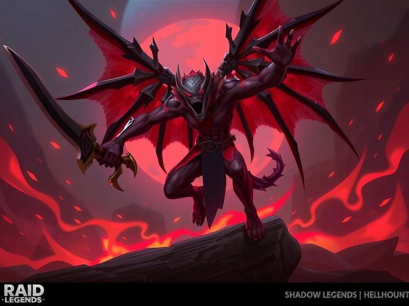 Raid Shadow Legends Hellhound champion artwork with fiery background